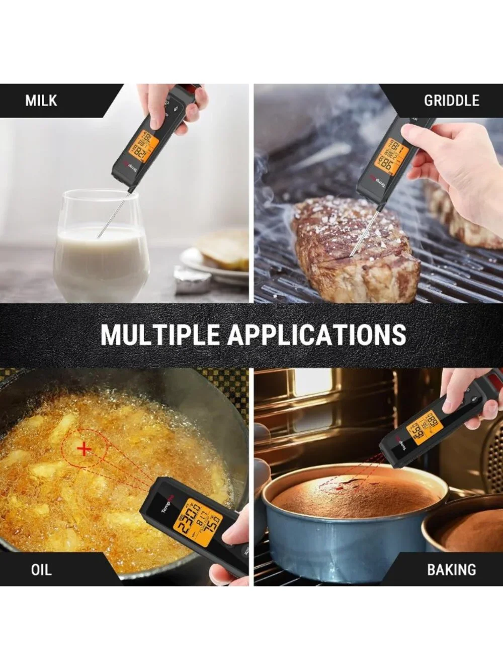2-in-1 Instant Read Cooking Thermometer - Infrared & Meat Probe, Non-Contact